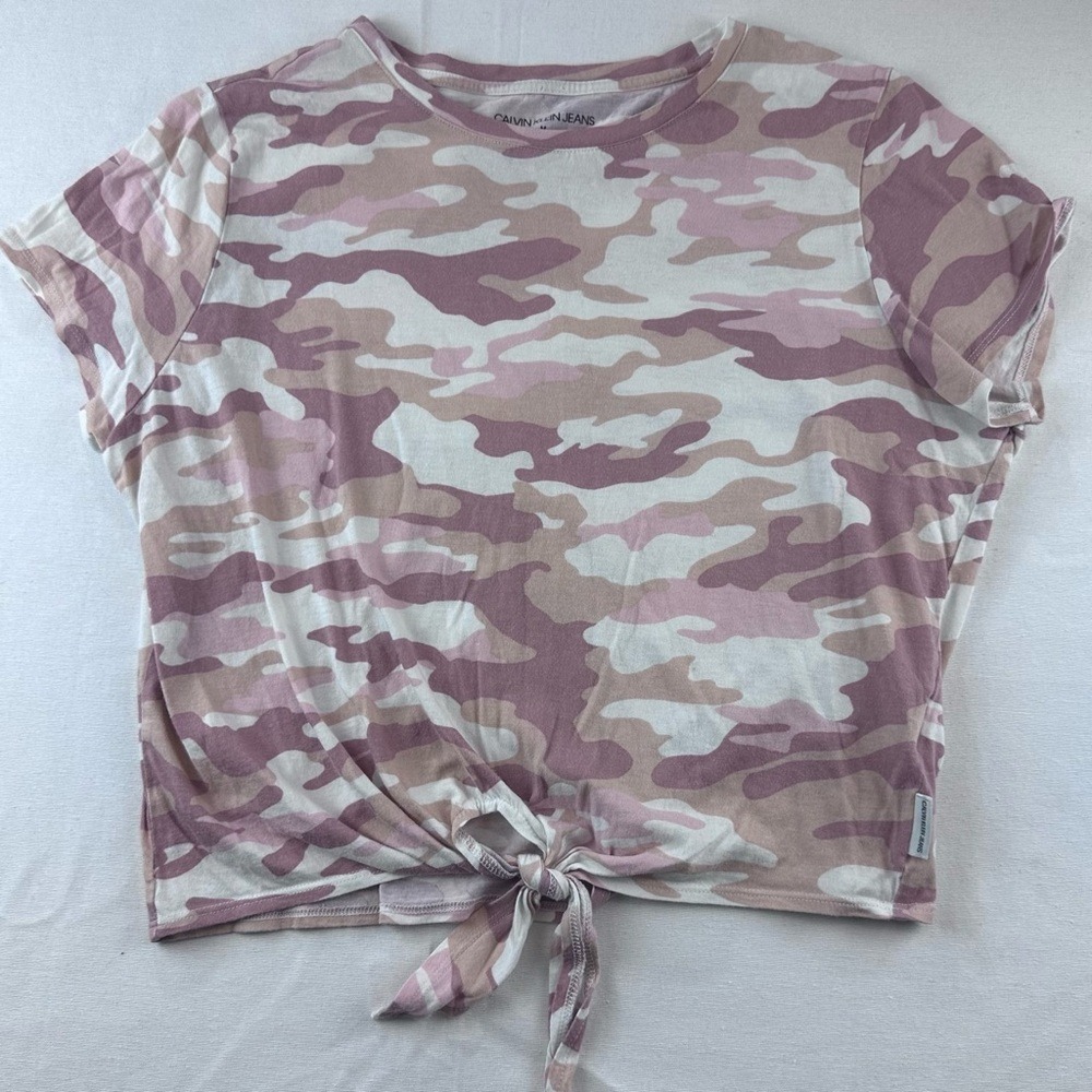 Calvin Klein Jeans Camo‎ Tie Front Crop Top Pink Womens Size M - Picture 2 of 8
